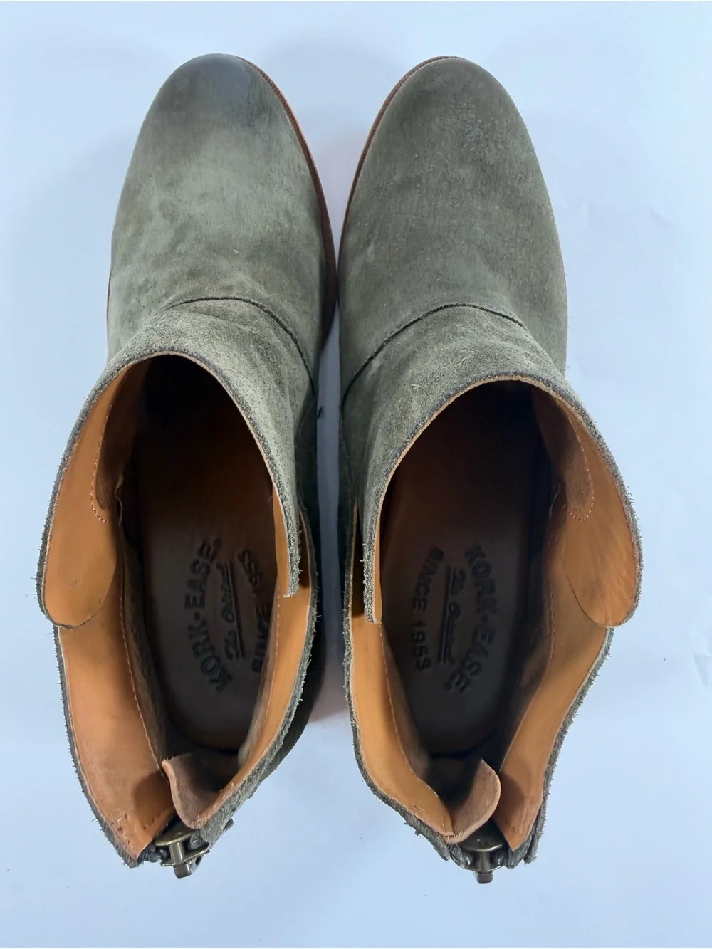 Kork-Ease Olive Green Suede Ankle Boots Back Zip Women’s‎ Size 8.5